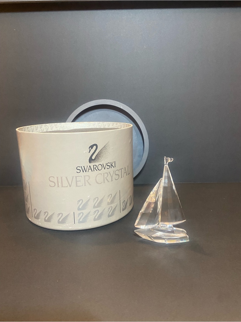 Swarovski Clear Crystal Sailboat Figurine with Silver Box